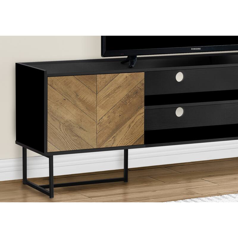 Contemporary TV Stand, 72" Media Entertainment Center, Brown & Black Laminate, Metal Frame, Storage Cabinets