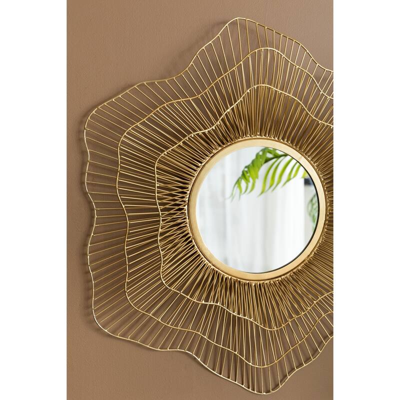 Metal Wall Mounted Mirror - Home Decor for Bathroom, Living Room - Gold