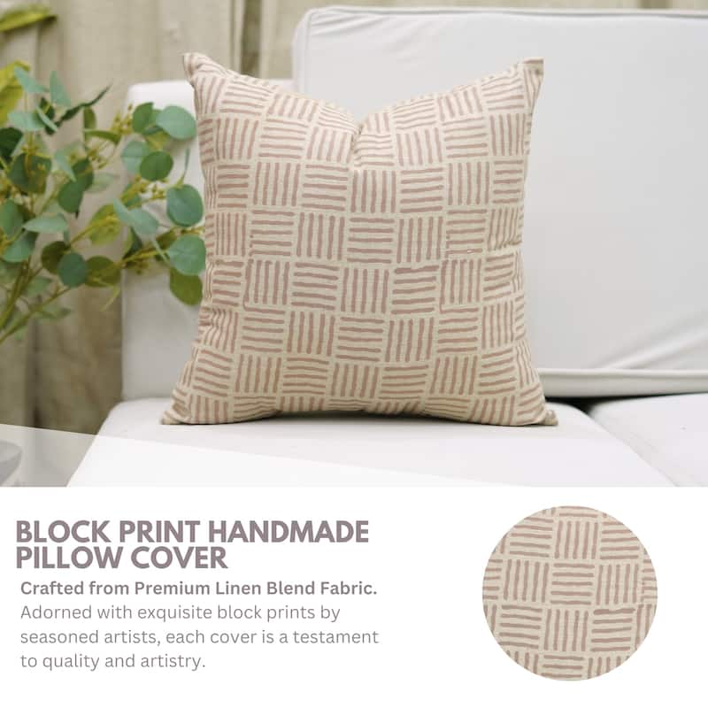 Fabdivine Soft Linen Cushion Cover Floral Block Print for Farmhouse Mustard Living Room or Office Décor, Banke Bihari