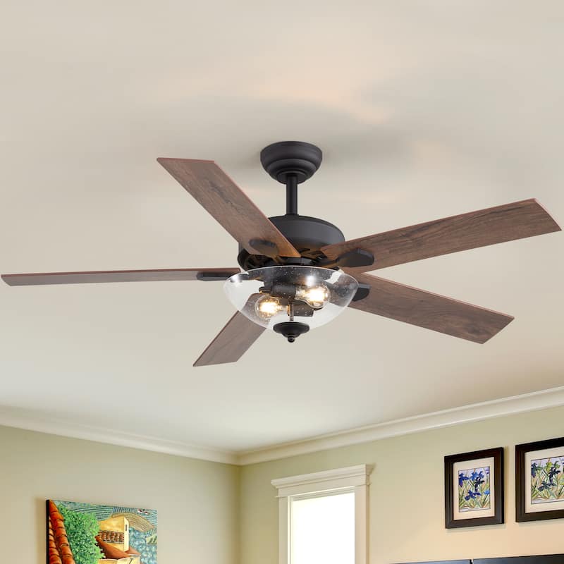 52-inch Wood Reversible 5-Blade Indoor Ceiling Fan with Remote and Light - Black&Wood Grain - Remote