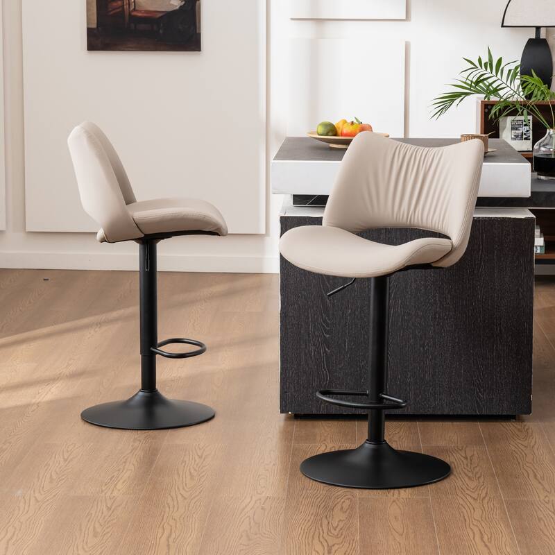 Faux Leather Upholstered Bar stools Set of 2 with Metal Footrest
