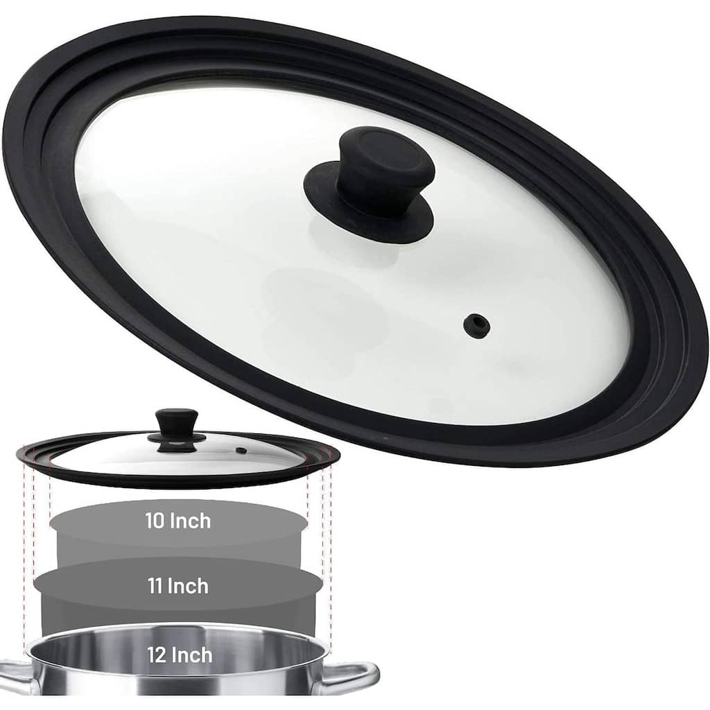 Universal Round Lid for Pans, Pots and Skillets, Rim Fits 10, 11, 12 inch Cookware - 12"