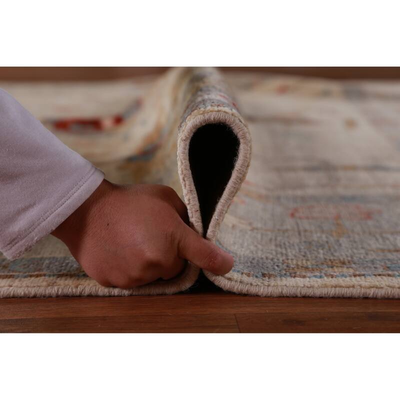 Hand Knotted Oriental 100% Wool Carpet Transitional All-Over Beige & Ivories Oushak Area Rug - 9' 11'' X 8' 2''