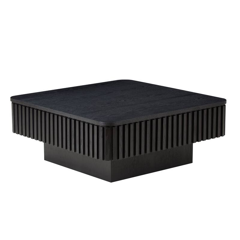 35.43 Inch Modern Handcraft Drum Coffee Table Square Coffee Table for Living Room - Black
