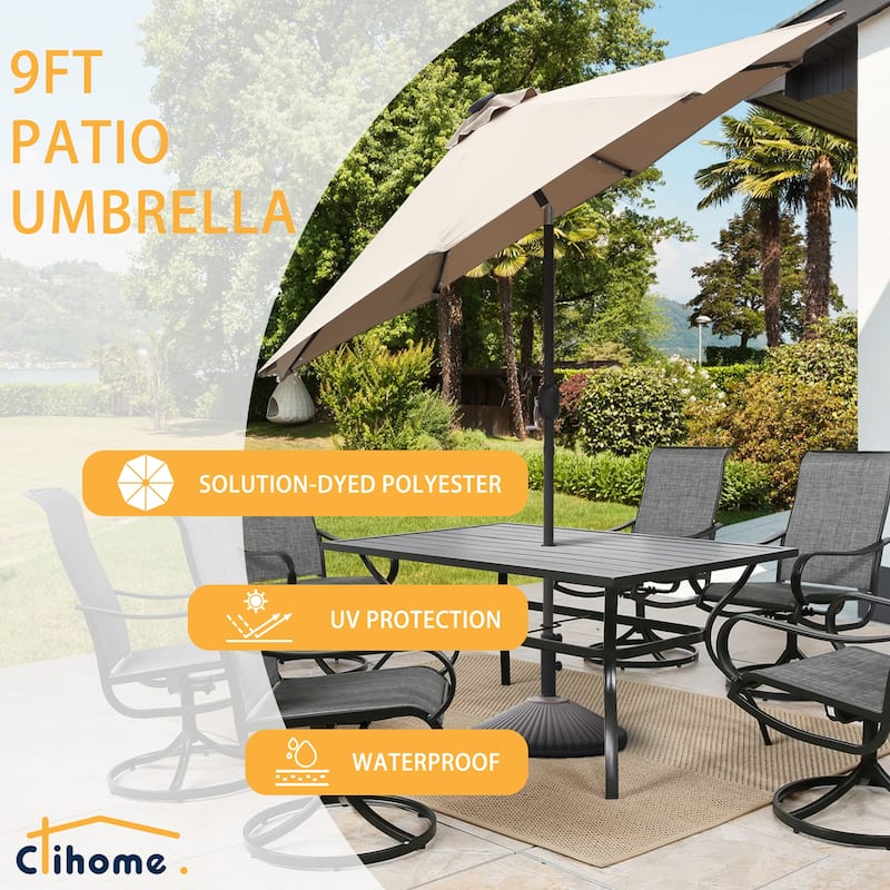 Clihome 9-Ft Outdoor 32 LED Solar Market Umbrella with Tilt & Crank