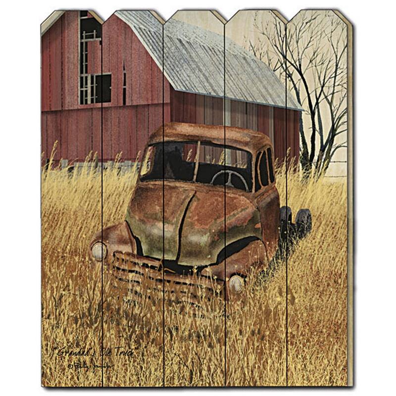 TrendyDecor4U Traditional "Granddads Old Truck" Printed Wall Art on a Wood Fence by Billy Jacobs