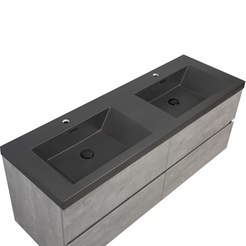 42/48/60/72 inch Plywood Floating Bathroom Vanity in Cement Grey with Integrated Quartz Sink