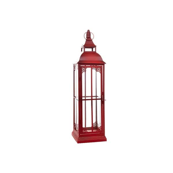 Set Of Three Red Flameless Floor Lantern Candle Holder Set Of Three Red Flameless Floor Lantern Candle Holder