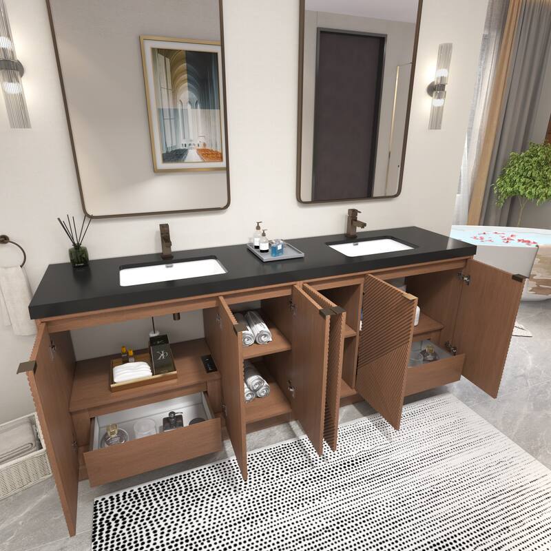 Milano 84" Freestanding Bathroom Vanity with Double Black Acrylic Sink