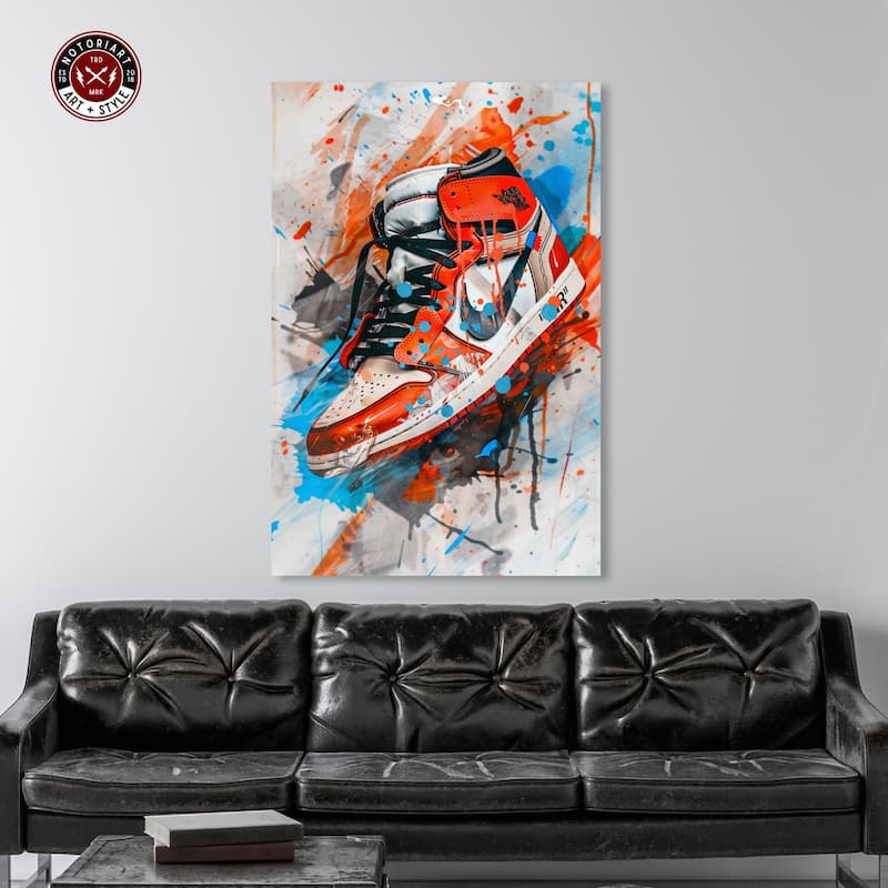 Notoriart Colorful Splatter Sneaker Gallery Wrapped Sneaker 1 Piece Canvas Wall Art