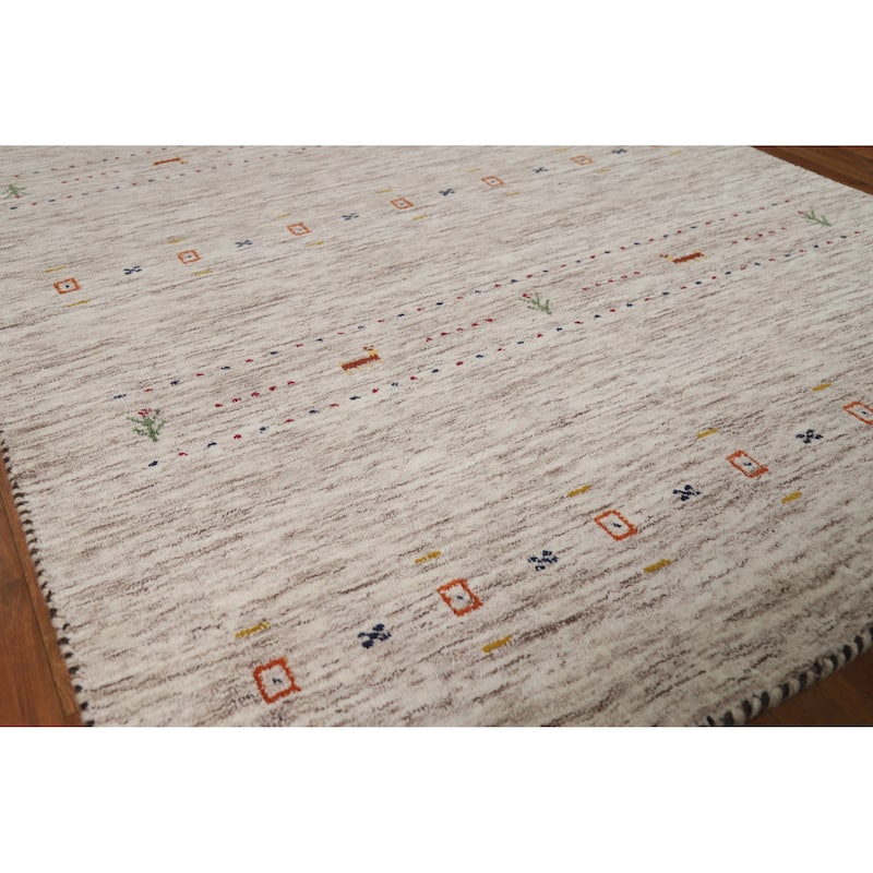 Gabbeh Indian Rug Hand-Knotted Beige Modern Wool Carpet - 3'11" x 5'9" - 3'11" x 5'9" - Ivory/Beige