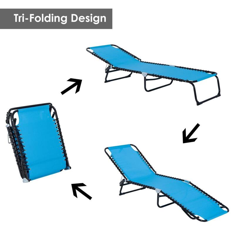 Foldable Chaise Lounge,4-Pos Recline,Trifold Portable,Breathable Mesh
