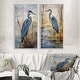 preview thumbnail 7 of 11, Designart "Blue Heron By The Watersite Watercolor I" Animals Framed Wall Art Set Of 2 Canvas Set For Living Room Decor 24 in. wide x 20 in. high - White