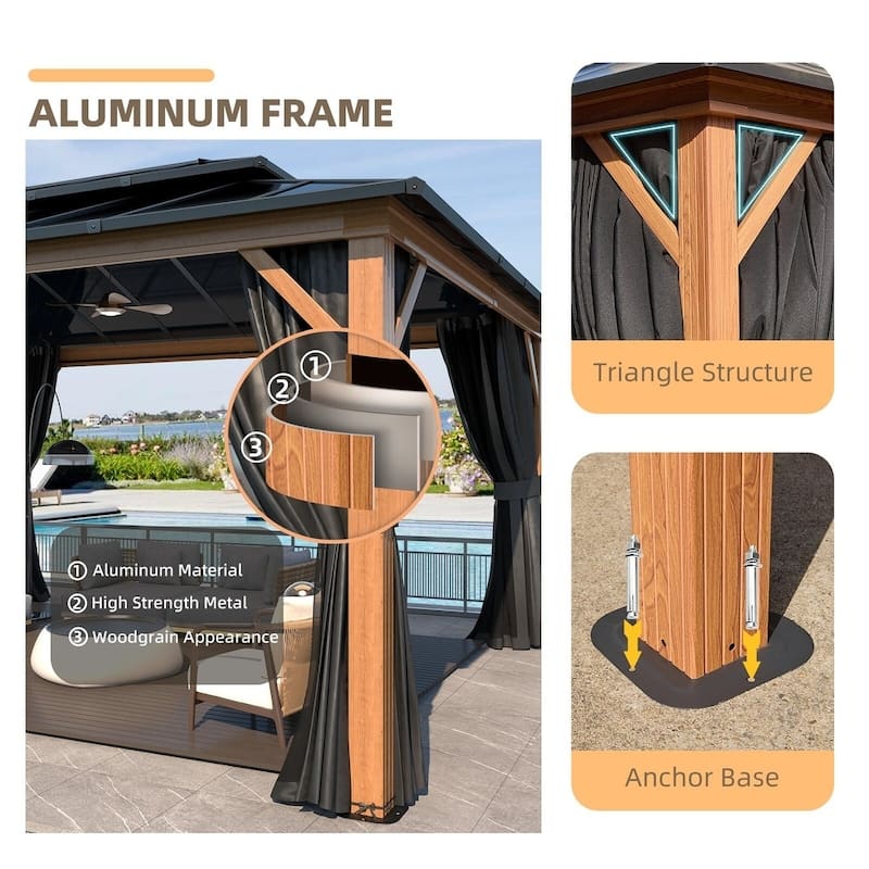 Erommy Premium Wood Gazebo with Double Hardtop Roof, Durable, Elegant Outdoor Pergola for Backyard & Patio