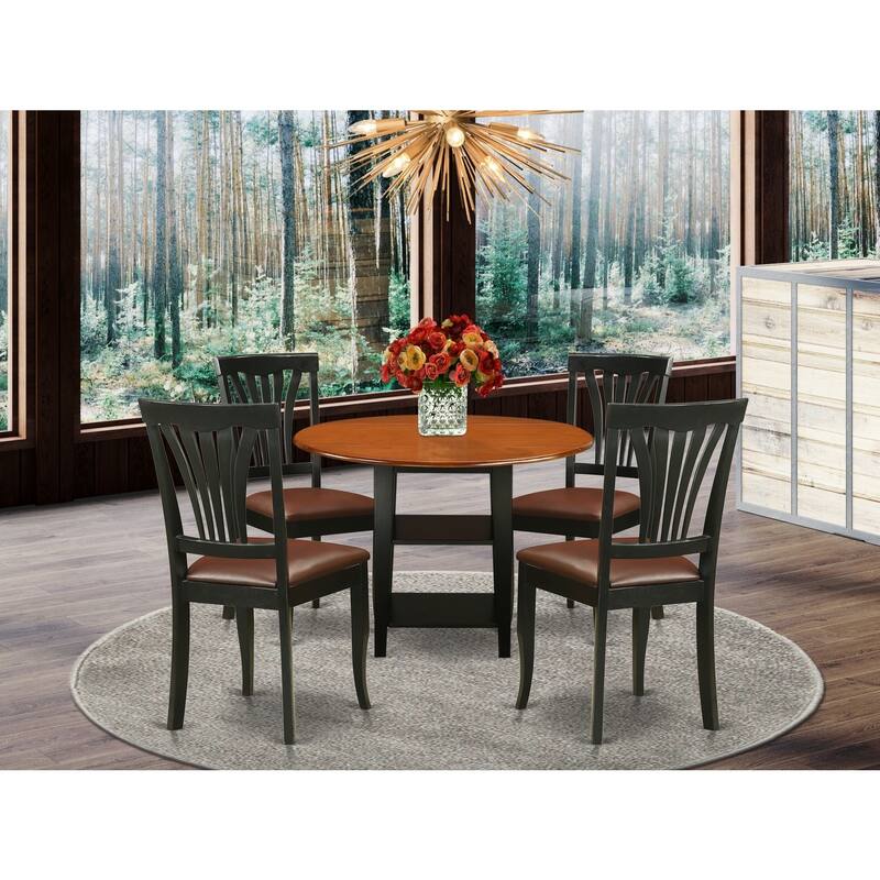HomeStock 5-Pc Black and Cherry Finish Solid Wood Top - Round Dining Room Set - Seats-4