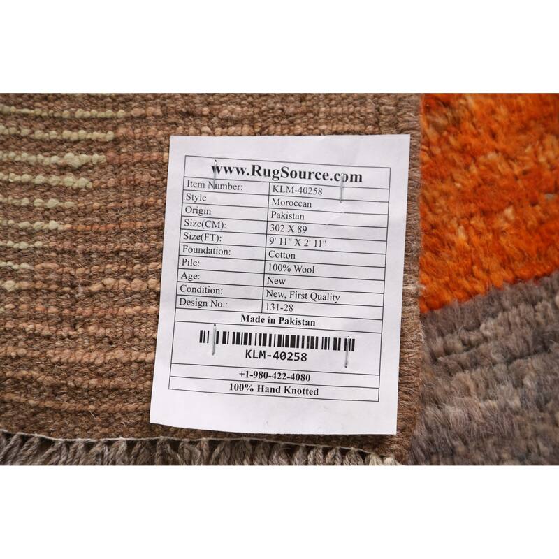 Geometric Moroccan Runner Rug Handmade Oriental Tribal Wool Carpet - 2'11" x 9'11"