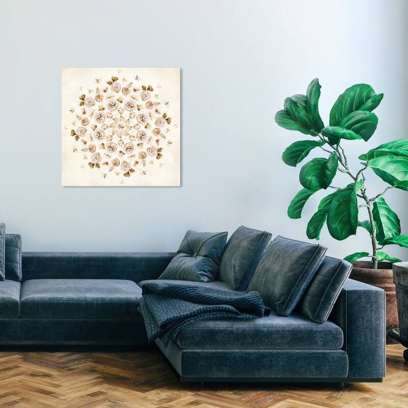 Wynwood Studio Canvas Floral and Botanical Floral Mandala White and Cream White Traditional Wall Art Canvas Print - 30 x 30
