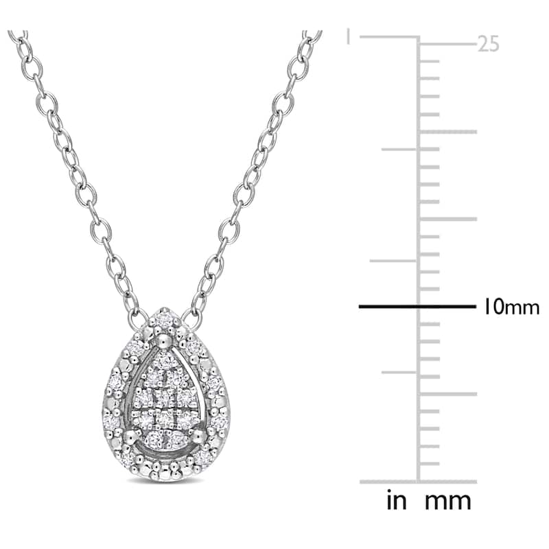 Miadora 1/10ct TDW Diamond Clustered Halo Teardrop Necklace in Sterling Silver