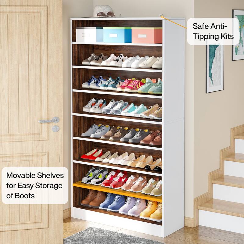 9 Tiers 40-45 Pairs Heavy Duty Wood Freestanding Shoe Storage Cabinet