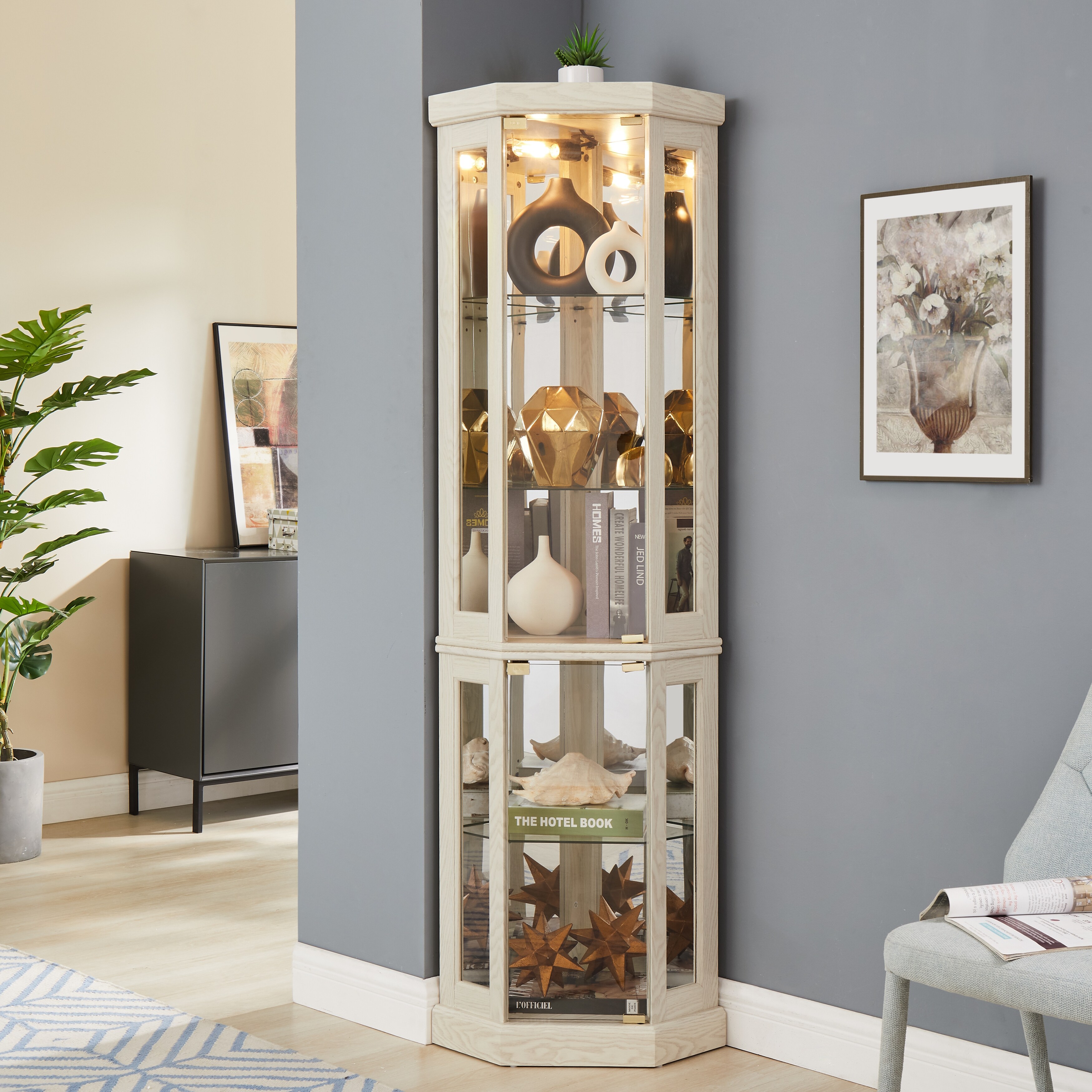 Corner Display Cabinet, Antique Collection with Glass Door