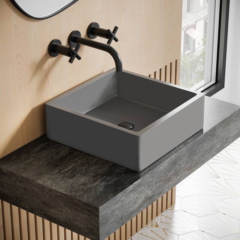 Lisse 15” Square Concrete Vessel Bathroom Sink in Dark Grey