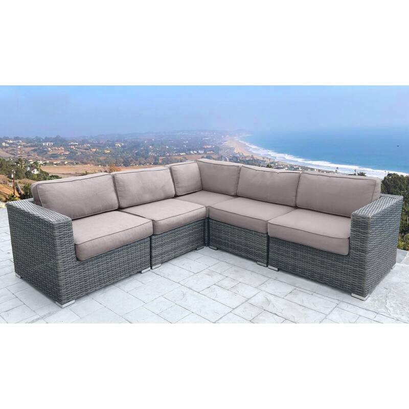 LSI 94'' Wide Outdoor Wicker Patio Sectional with Cushions - Taupe