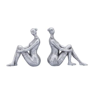 Set of Bookends Contemporary Polyresin 8" Silver Women Pair of Bookends Decorative Lady Book Display Home or - 8.5" x 3" x 8"