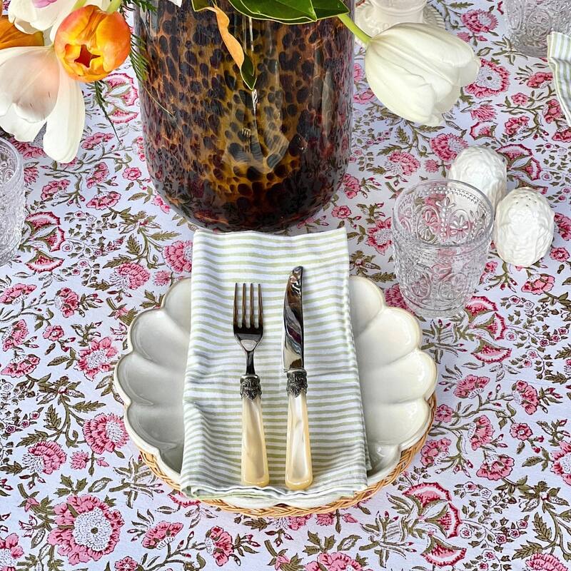 Round tablecloth- Pink and green floral Beatrice