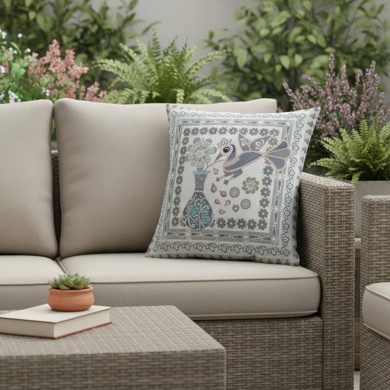 HomeRoots 20" x 20" Gray Peacock Blown Seam Floral Indoor Outdoor Throw Pillow - 20.00' X '5.00' X '20.00 - Gray - 20.00' X '5.00' X '20.00
