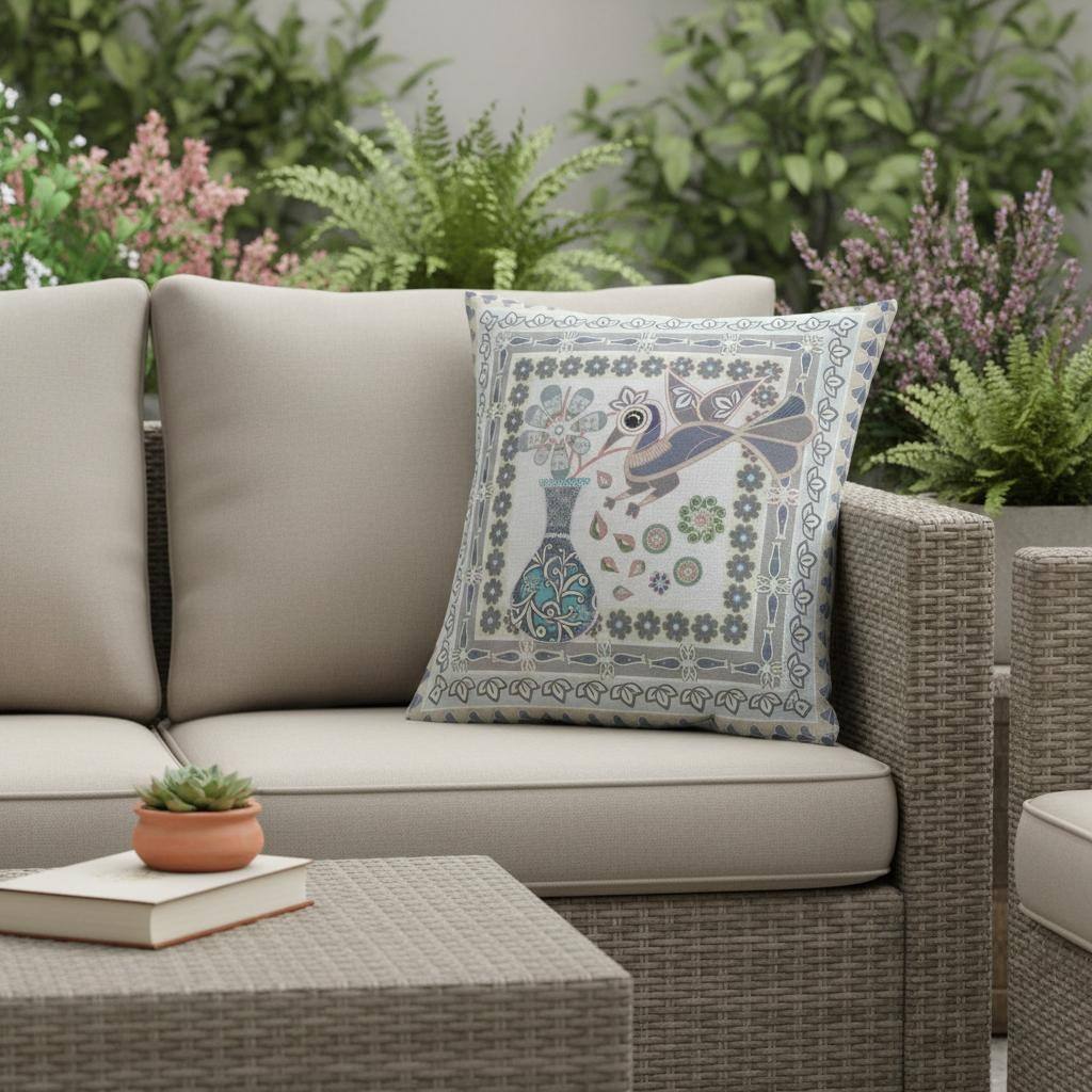 HomeRoots 20" x 20" Gray Peacock Blown Seam Floral Indoor Outdoor Throw Pillow - 20.00' X '5.00' X '20.00