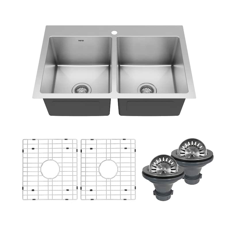 Karran 33" Top Mount Double Equal Bowl Stainless Steel Sink Kit