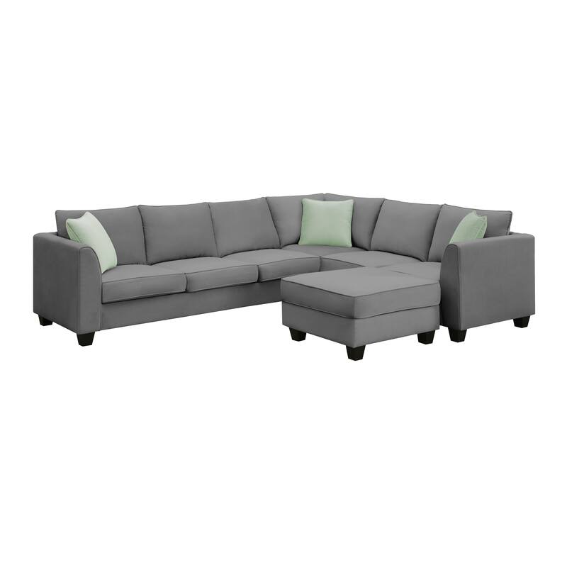 112" Fabric Modular Sectional Sofa with Ottoman & 3 Pillows (7-Piece Set)