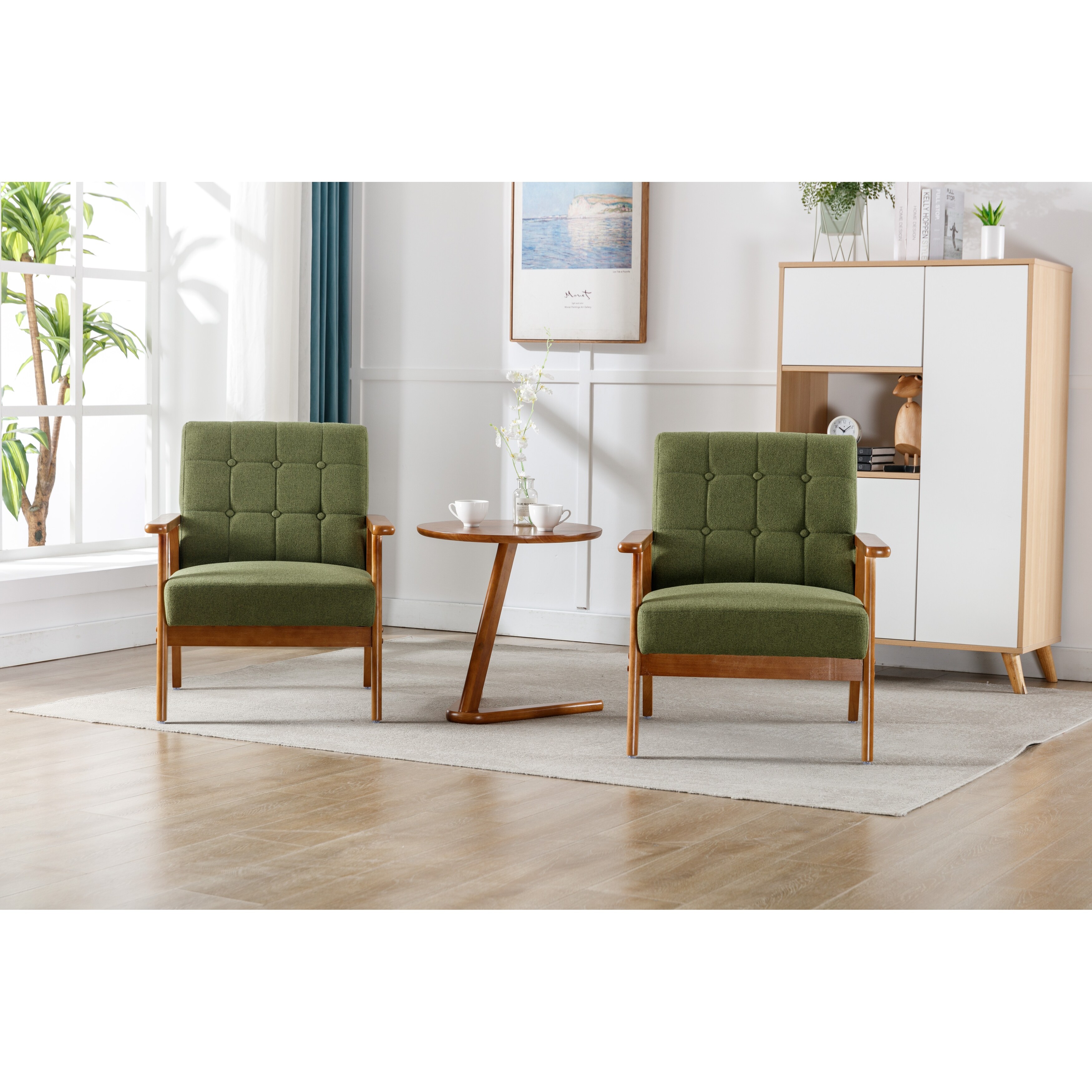 3 Pcs Linen Fabric Accent Chairs with Side Table Green On Sale Bed Bath Beyond 37997094