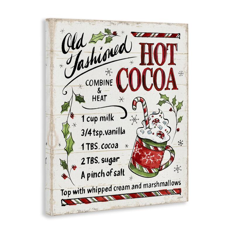 Stupell Old Fashioned Hot Cocoa Holiday Cooking Instructions Canvas Wall Art - Red
