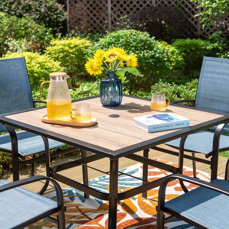 MAISON ARTS 5-Piece Outdoor Dining Set Wood-look Square Table & 4 Textilene Dining Chairs