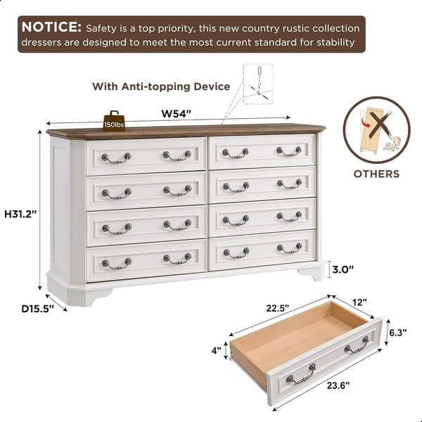 dimension image slide 6 of 19, Farmhouse Drawers Dresser, Wood Chest of Drawers, Dressers Organizer