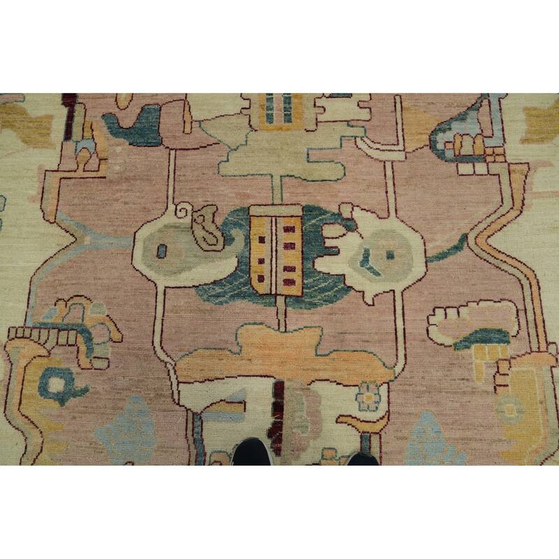 Geometric Wool Oushak Vegetable Dye Large Rug, Medallion Geometric Carpet - 17' 11'' X 12' 3''