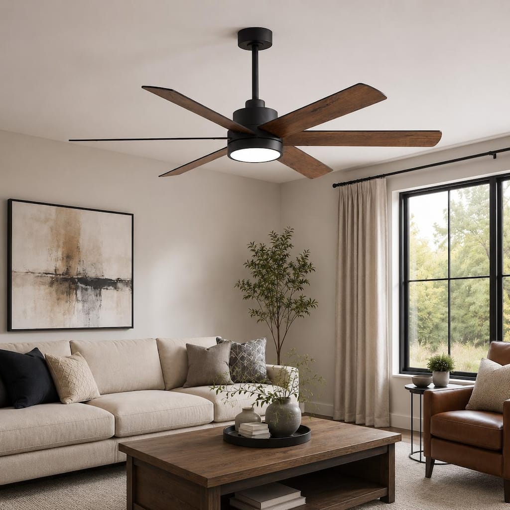 60 in LED Ceiling Fan with Light and Remote, 6 Blade DC Motor Fan, Reversible Quiet Fan with Timer