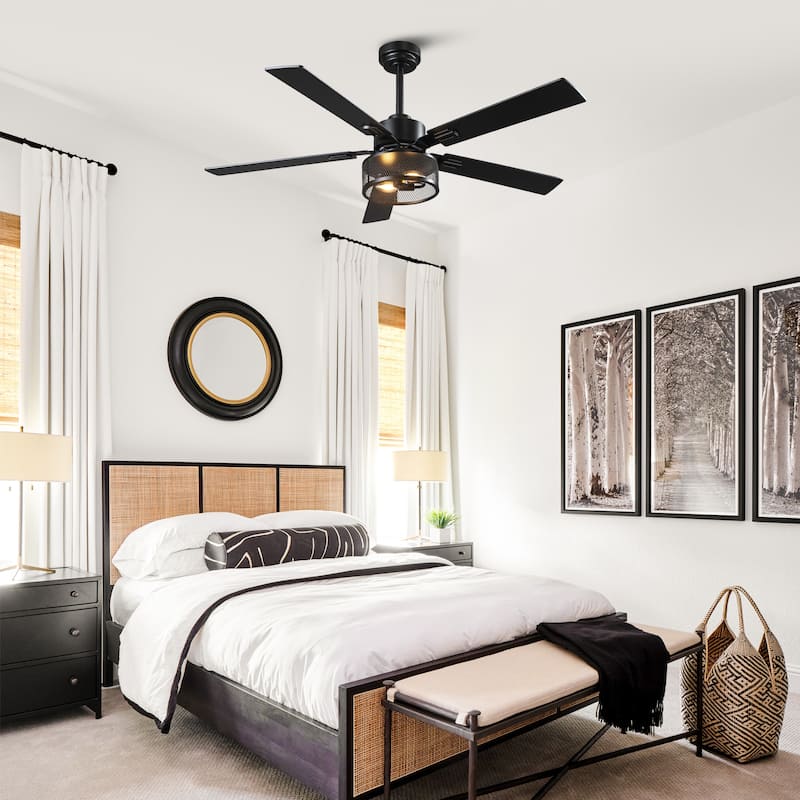 Vaczon 60" Black Reversible Wood 5-Blade Smart Ceiling Fan with Light and APP Control