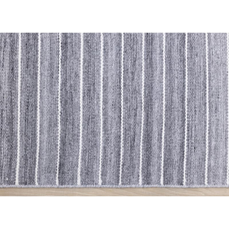 Grey Cream Recycled Striped Area Rug