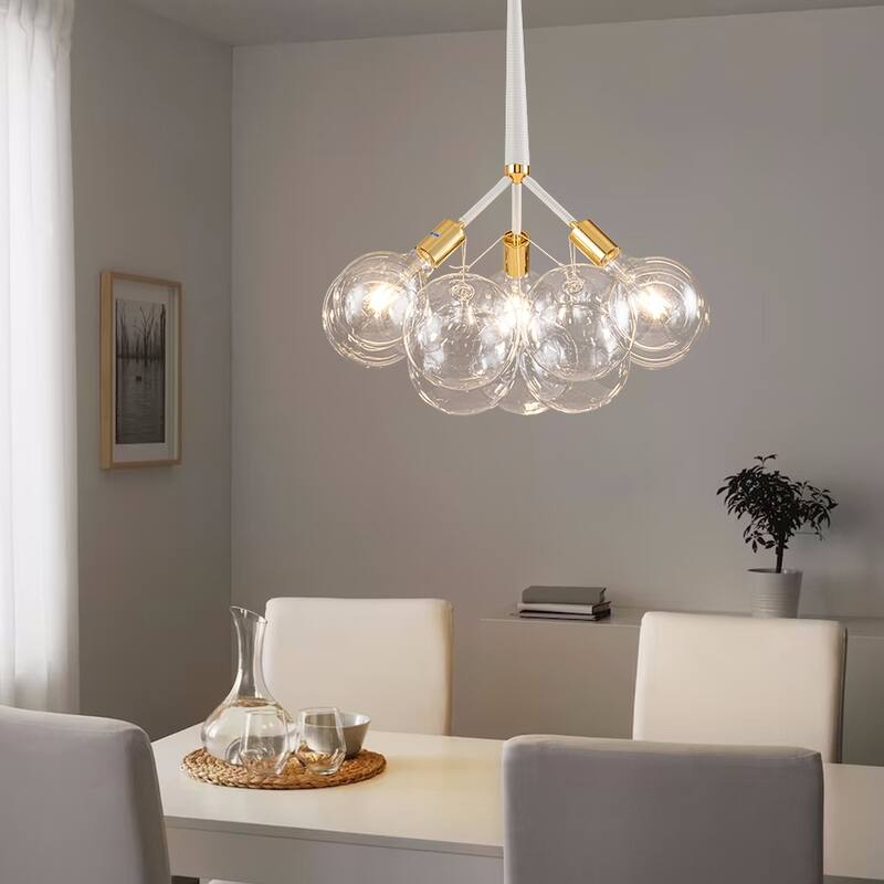 3-Light Modern Glam Sputnik Cluster Glass Globe Bubble Chandelier with 9 Clear Glass Globe Shade