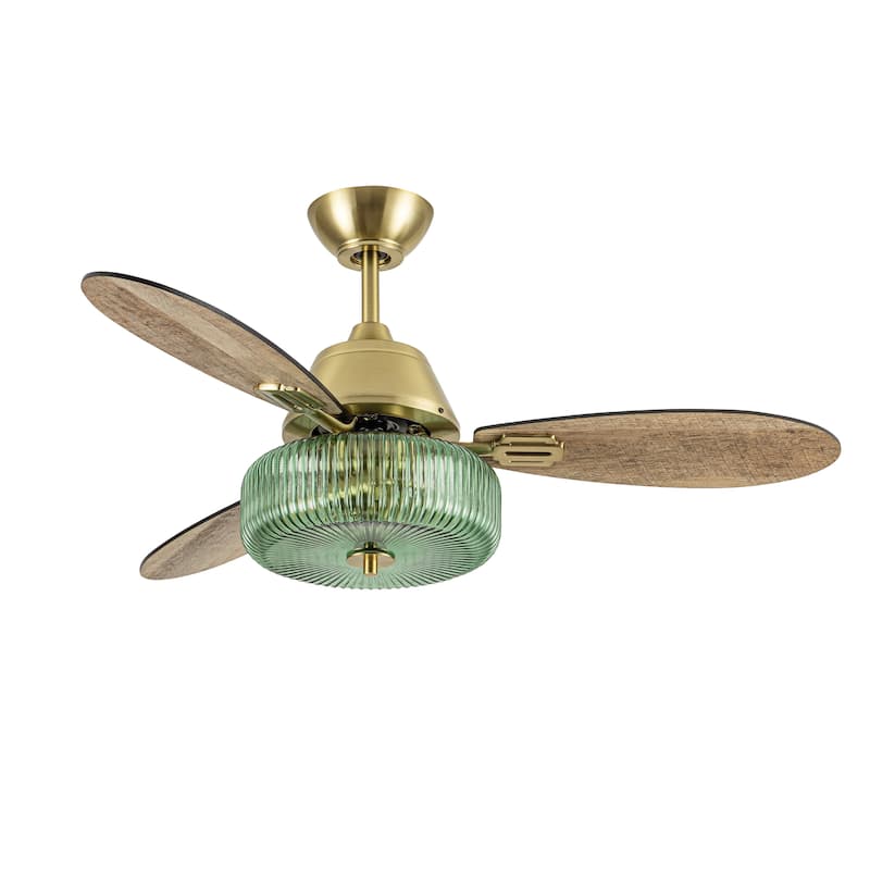 Frederick River of Goods 3-blade 42-inch Modern Indoor Ceiling Fan with Green Ribbed Shade and Remote Control - 42" x 42" x 18"