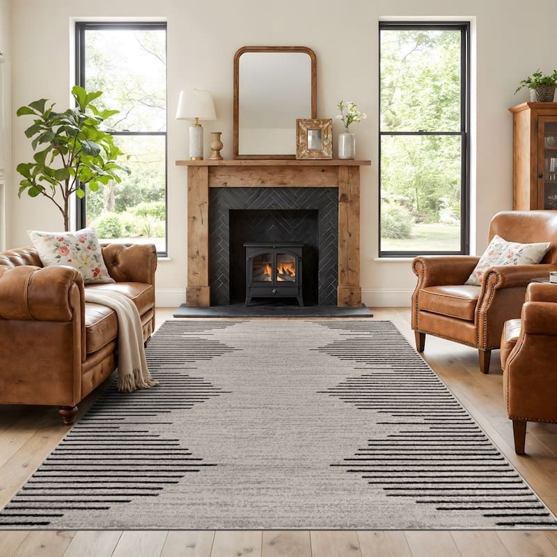 Bohemian Stripe Area Rug - 10' x 14' - Cream/Onyx