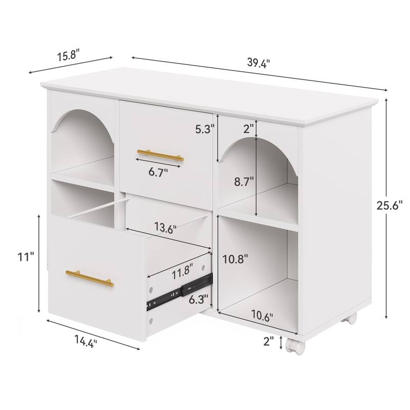 39.3'' Lateral Mobile File Cabinet, 2 -Drawer Storage Cabinet with Wheels