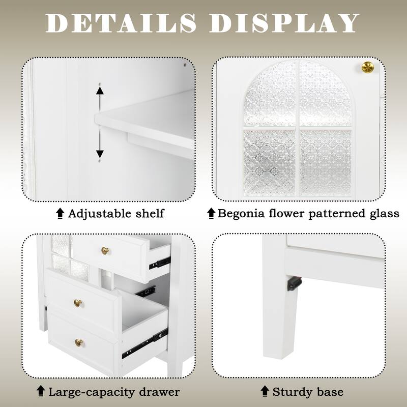 35.6-Inch Mid-Century Bathroom Vanity Sink with Patterned Glass & Motion-Sensor Light Strip, High-End Vanity Cabinet