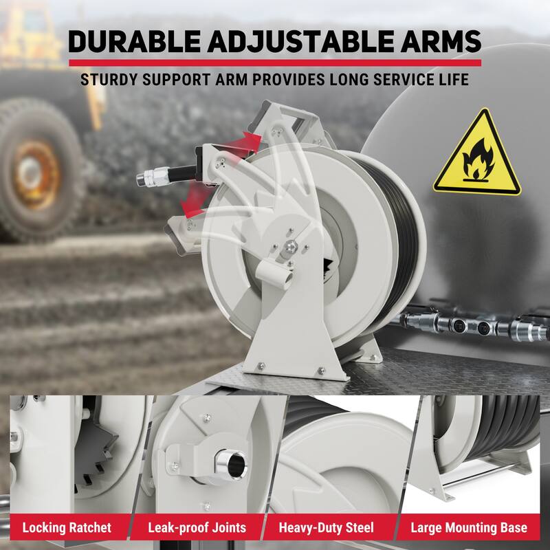 Retractable Fuel Hose Reel, 1" x 32' ft Diesel Hose Reel,Diesel Fuel Hose Reel with Automatic Refueling Gun