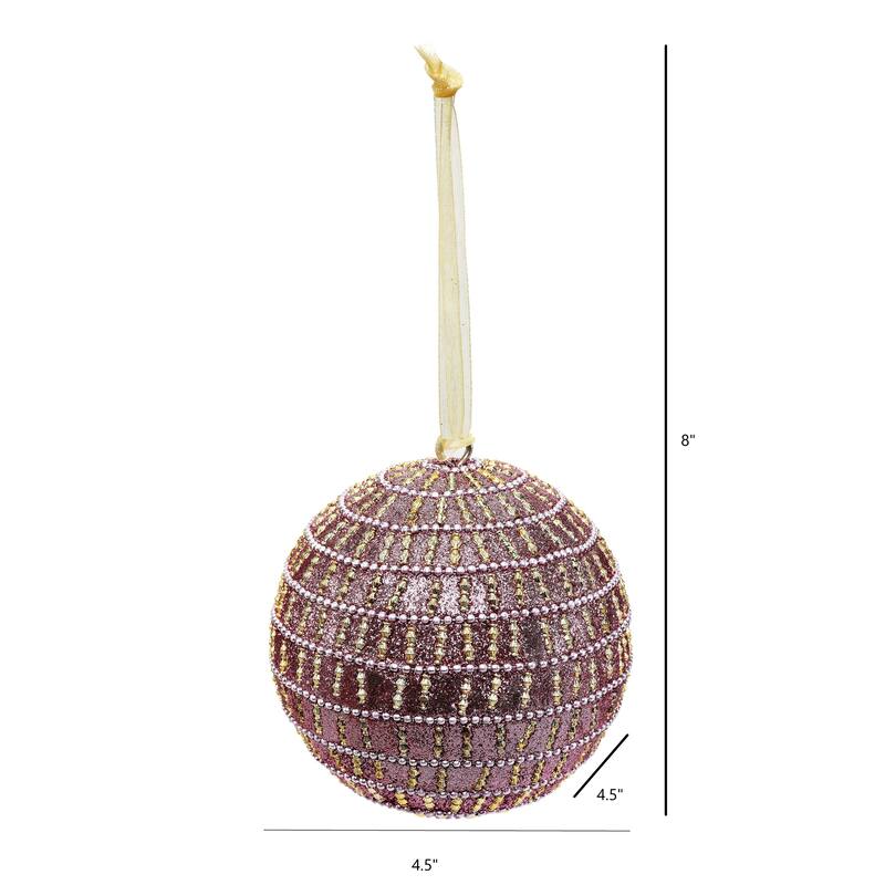 Sevita Pink Glistening Candy Stripe Handcrafted Globe Ornament, Set of 4 - 8" x 4.5" x 4.5"