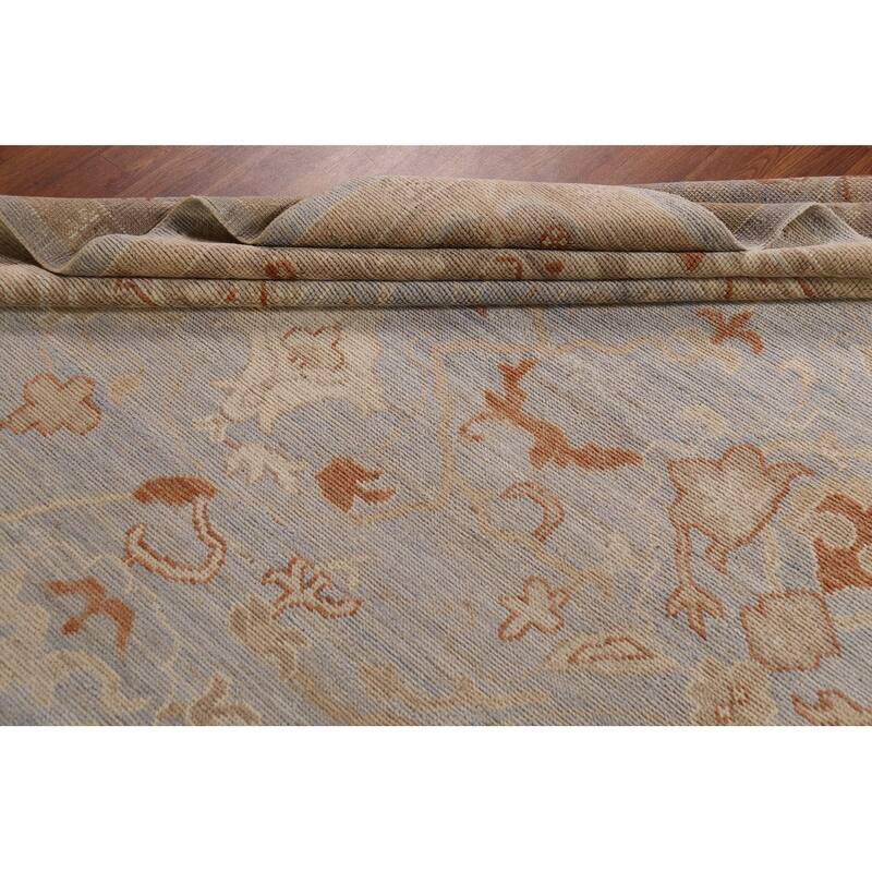 Vegetable Dye Oushak Turkish Large Rug Hand-Knotted Floral Wool Carpet - 9'11"x 14'0"