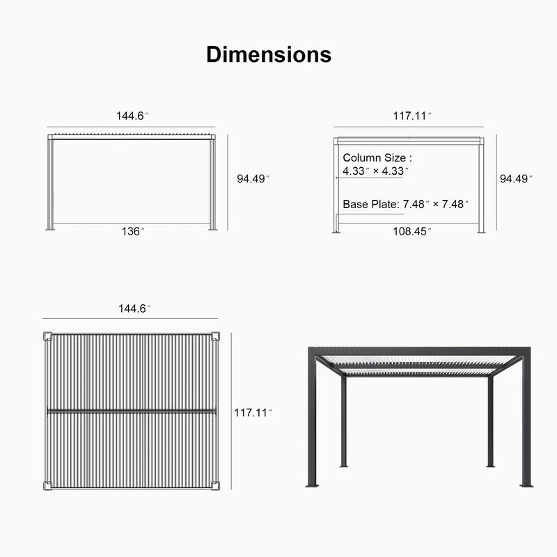 PURPLE LEAF Louvered Pergola with Solar Lights Hardtop Gazebo for Patio