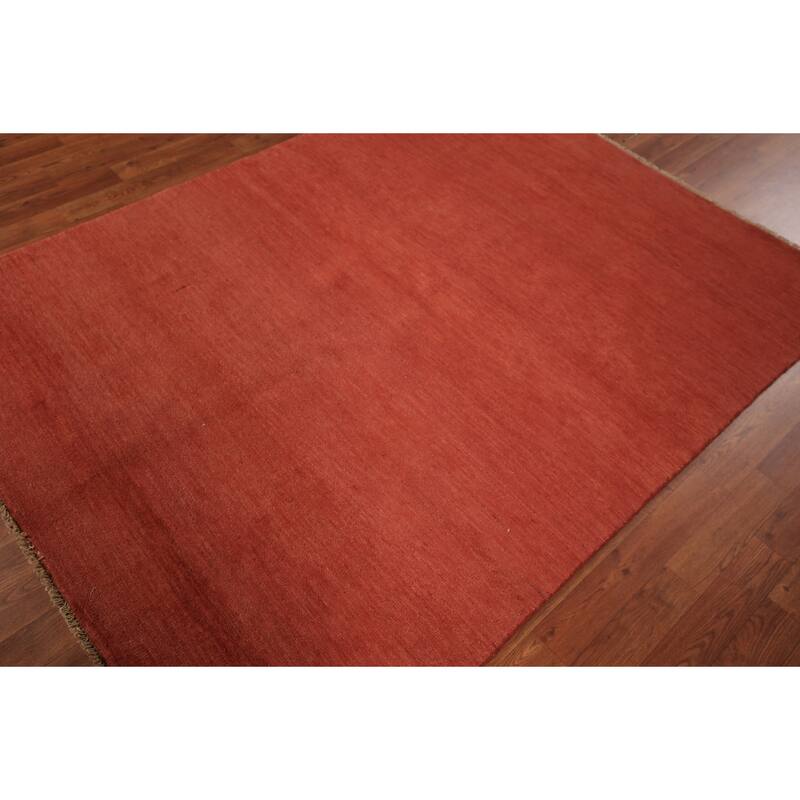 Gabbeh Modern Area Rug Hand-Knotted Solid Orange Wool Carpet - 4'11" x 6'7"